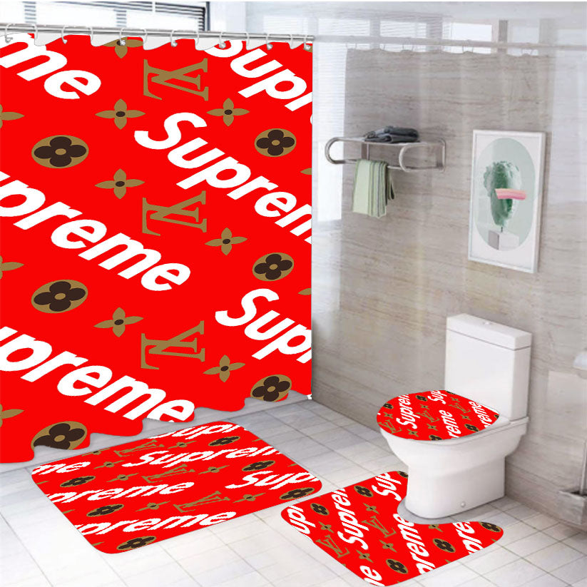 Supreme Doodle X Lv Red 4Pcs Bathroom Set Shower Curtain