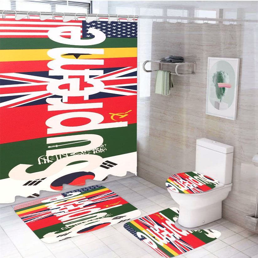 Supreme Flags Box Logo Sticker 4Pcs Bathroom Set Shower Curtain
