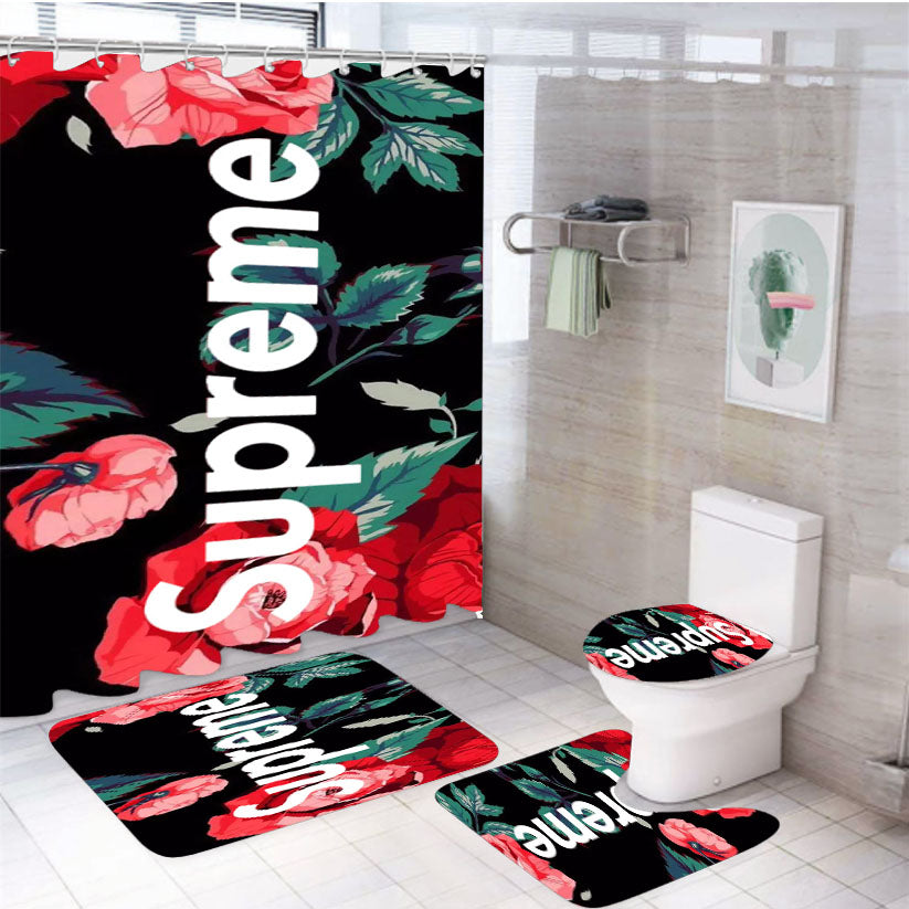 Supreme Flower 4Pcs Bathroom Set Shower Curtain