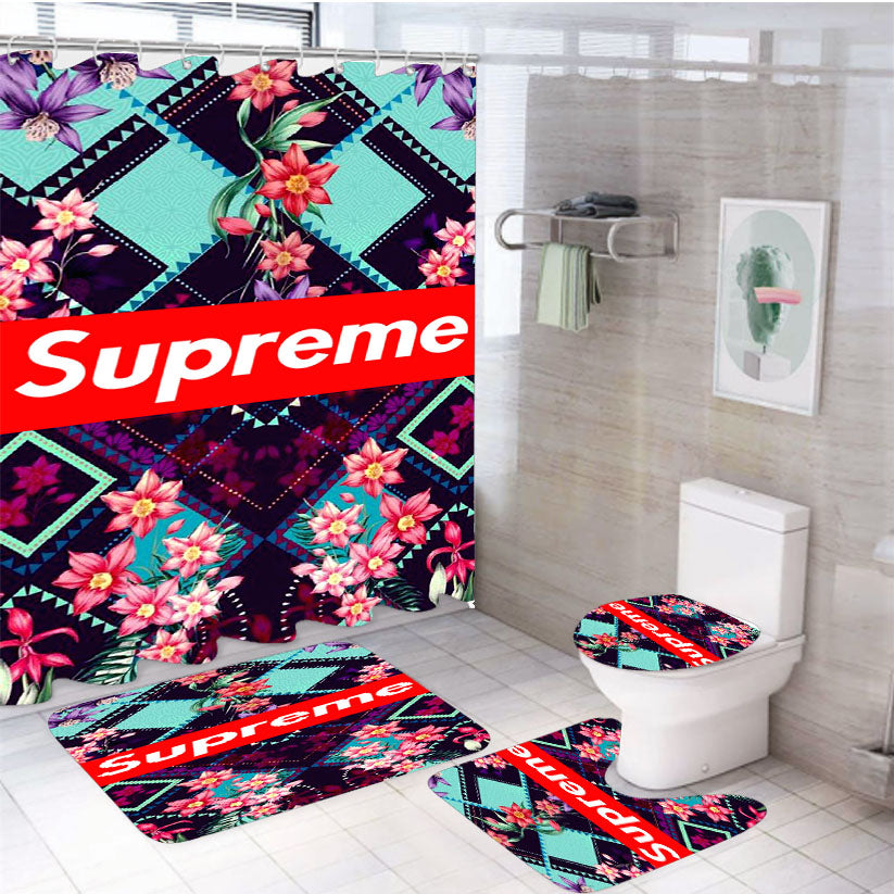 Supreme Flower Art 4Pcs Bathroom Set Shower Curtain