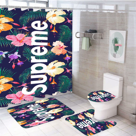 Supreme Flower Tropical 4Pcs Bathroom Set Shower Curtain