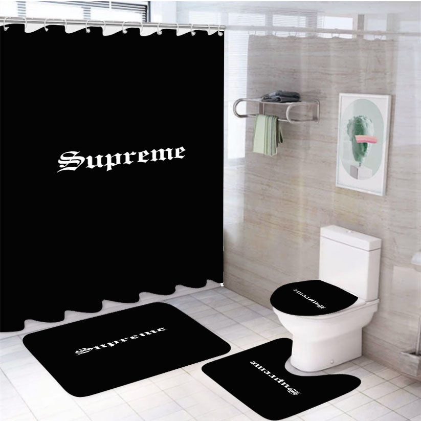 Supreme Font Black 4Pcs Bathroom Set Shower Curtain