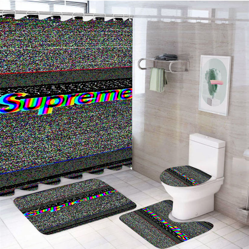 Supreme Glitch Art 4Pcs Bathroom Set Shower Curtain