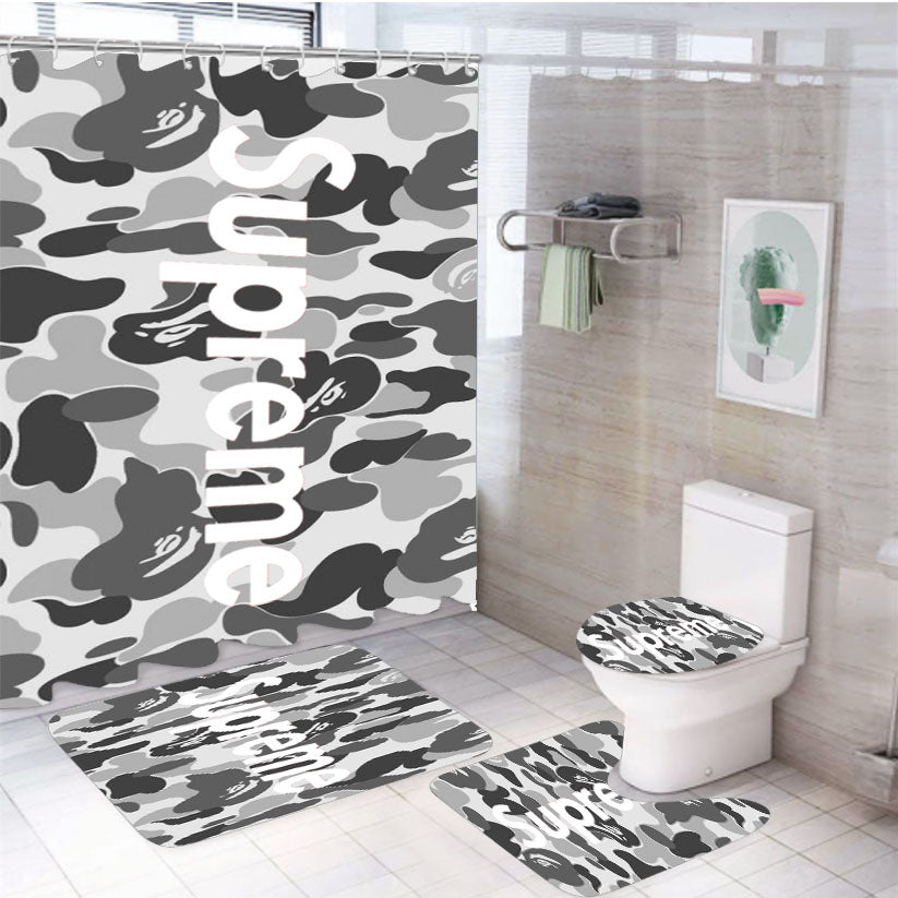 Supreme Grey 4Pcs Bathroom Set Shower Curtain