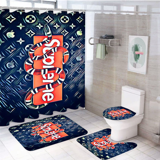 Supreme Gucci Snake Louis Vuitton Apple 4Pcs Bathroom Set Shower Curtain