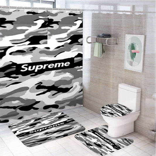 Supreme Hypebeast 4Pcs Bathroom Set Shower Curtain