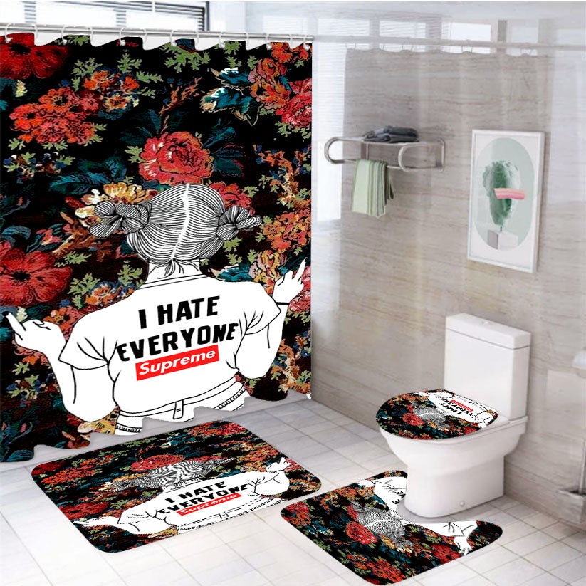 Supreme I Hate Everyone 4Pcs Bathroom Set Shower Curtain