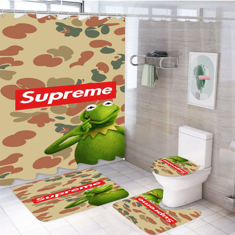 Supreme Kermit Camouflage 4Pcs Bathroom Set Shower Curtain
