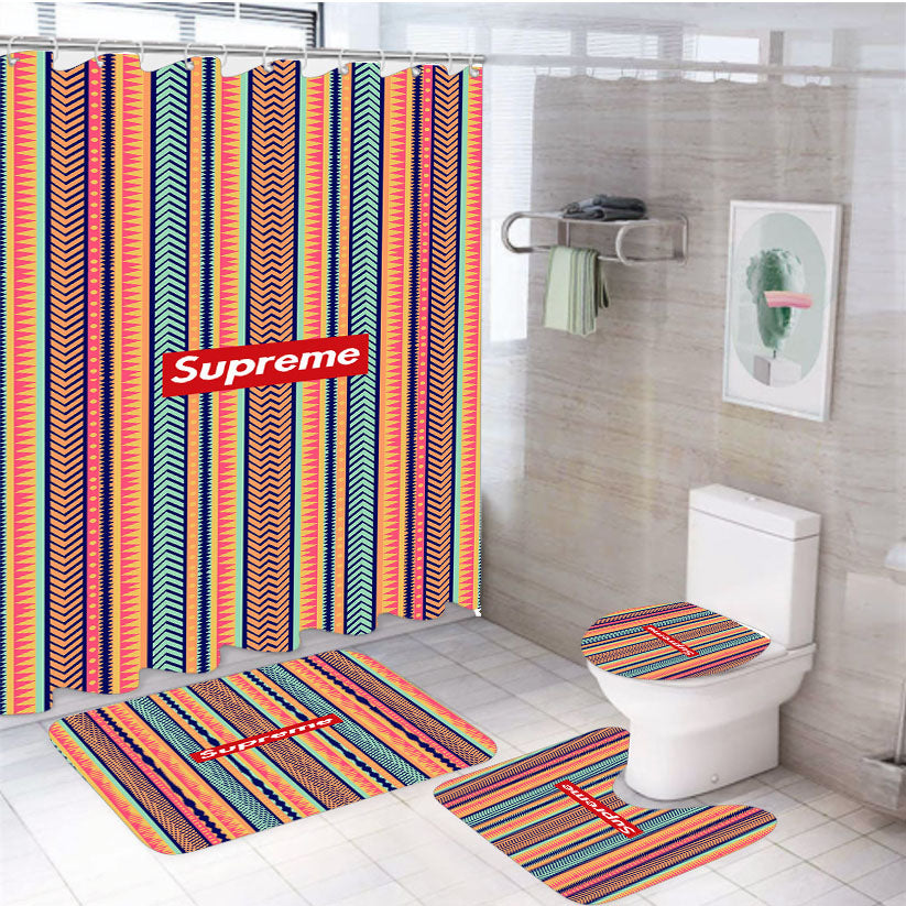 Supreme Line Pattern 4Pcs Bathroom Set Shower Curtain