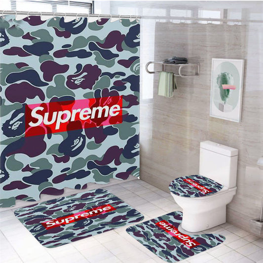 Supreme Logo Camo 4Pcs Bathroom Set Shower Curtain
