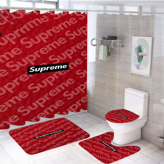 Supreme Logo Collage 4Pcs Bathroom Set Shower Curtain