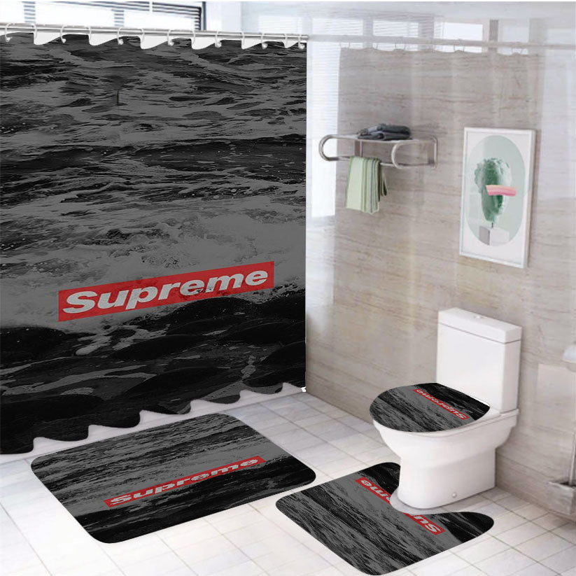 Supreme Logo Ocean 4Pcs Bathroom Set Shower Curtain