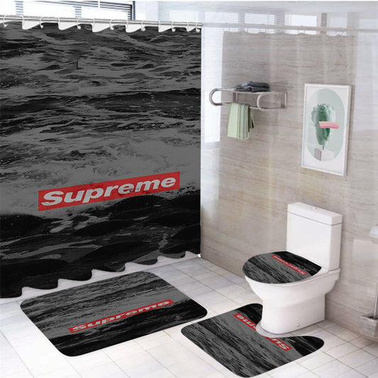 Supreme Logo Ocean 4Pcs Bathroom Set Shower Curtain