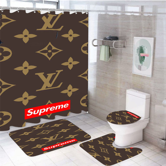 Supreme Louis Vuitton Logo 4Pcs Bathroom Set Shower Curtain