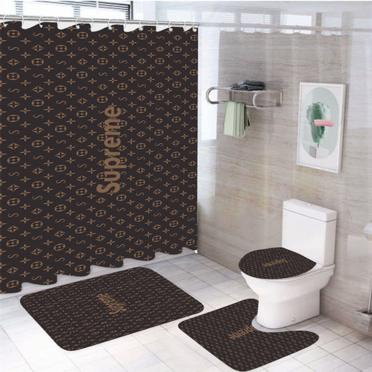 Supreme Louis Vuitton Pattern 4Pcs Bathroom Set Shower Curtain