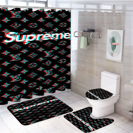 Supreme Lv 4Pcs Bathroom Set Shower Curtain