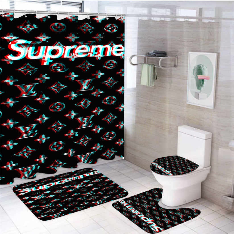 Supreme Lv Black 4Pcs Bathroom Set Shower Curtain