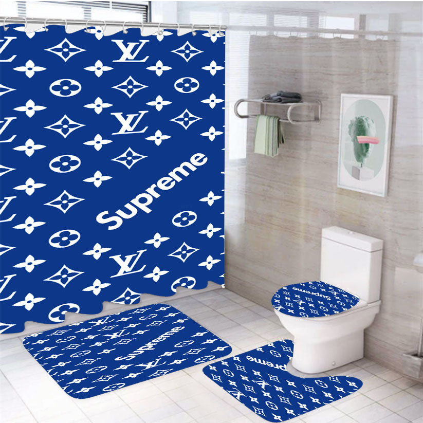 Supreme Lv Blue 4Pcs Bathroom Set Shower Curtain