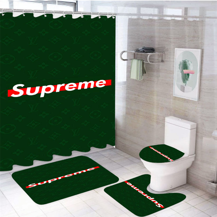 Supreme Lv Green 4Pcs Bathroom Set Shower Curtain