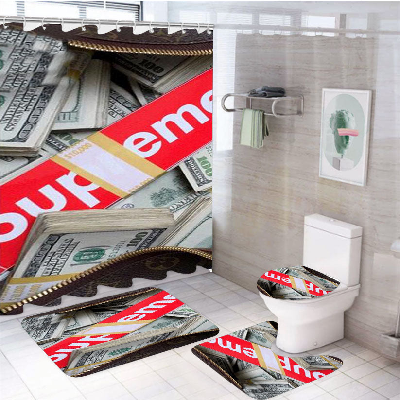 Supreme Money 4Pcs Bathroom Set Shower Curtain