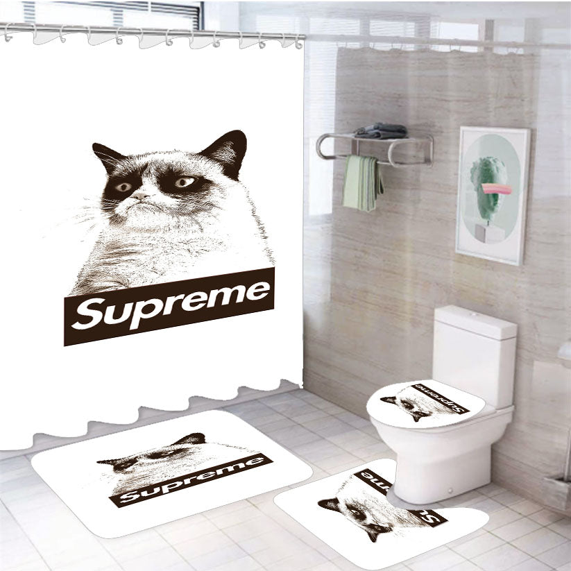 Supreme Nope Cat 4Pcs Bathroom Set Shower Curtain