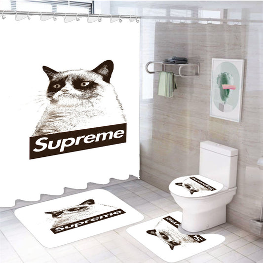 Supreme Nope Cat 4Pcs Bathroom Set Shower Curtain