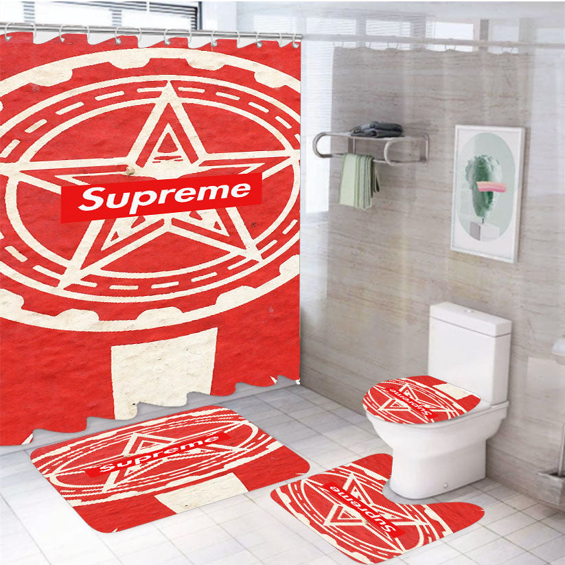 Supreme Obey Logo 4Pcs Bathroom Set Shower Curtain