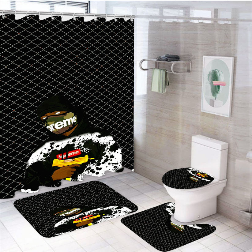 Supreme On Crazy Biker 4Pcs Bathroom Set Shower Curtain
