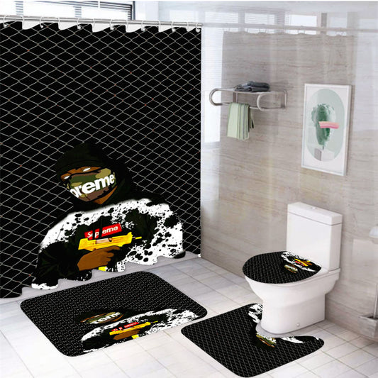 Supreme On Crazy Biker 4Pcs Bathroom Set Shower Curtain