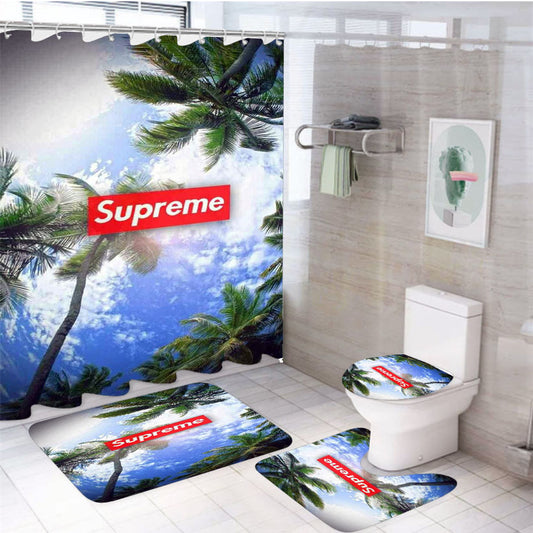 Supreme Palm Sky 4Pcs Bathroom Set Shower Curtain