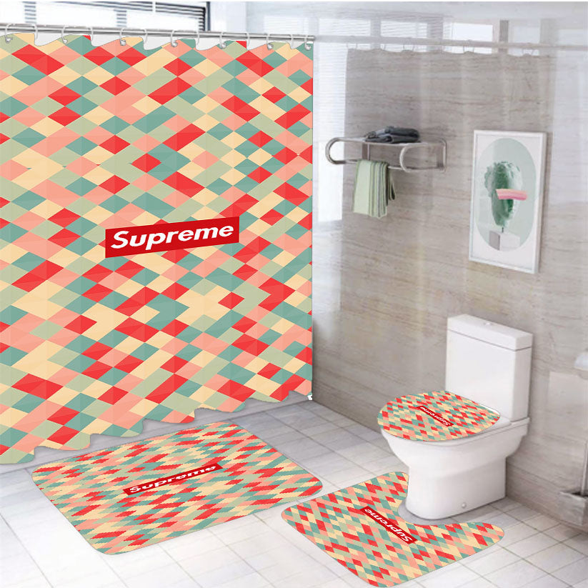 Supreme Pastel 4Pcs Bathroom Set Shower Curtain