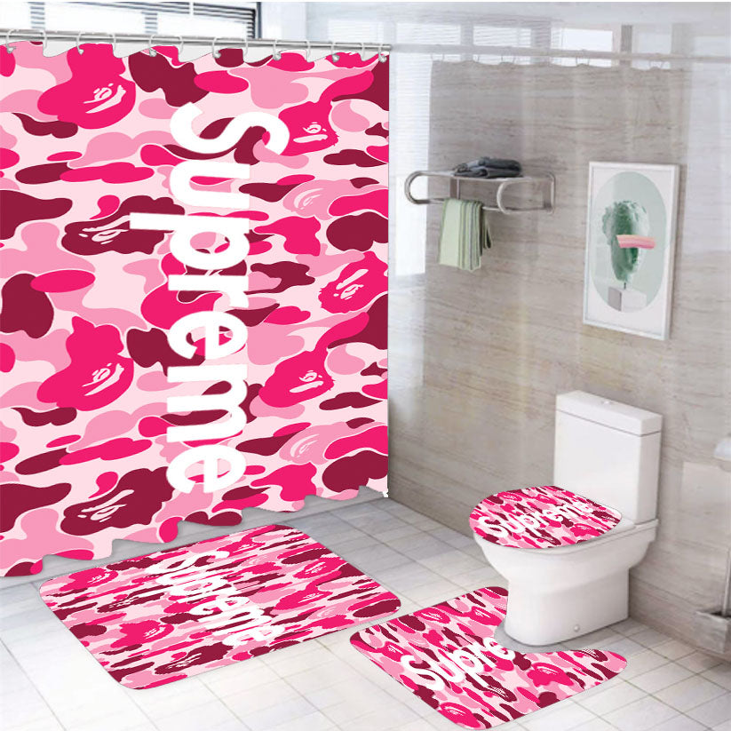 Supreme Pink 4Pcs Bathroom Set Shower Curtain