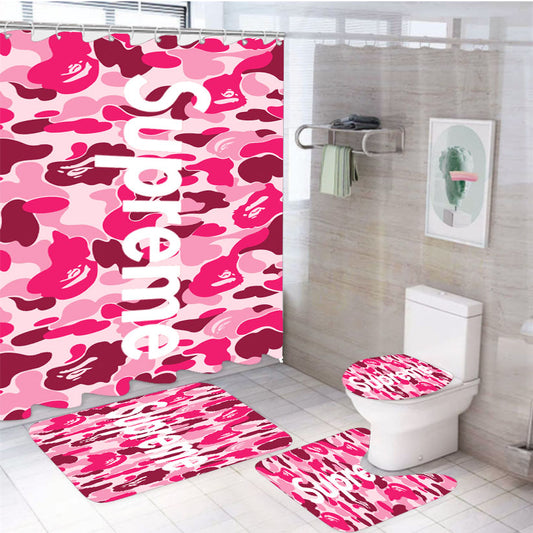 Supreme Pink 4Pcs Bathroom Set Shower Curtain