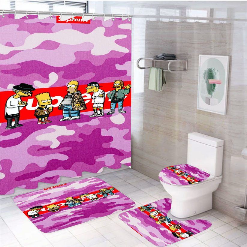 Supreme Pink Camo 4Pcs Bathroom Set Shower Curtain
