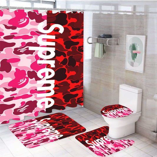 Supreme Pink Red 4Pcs Bathroom Set Shower Curtain
