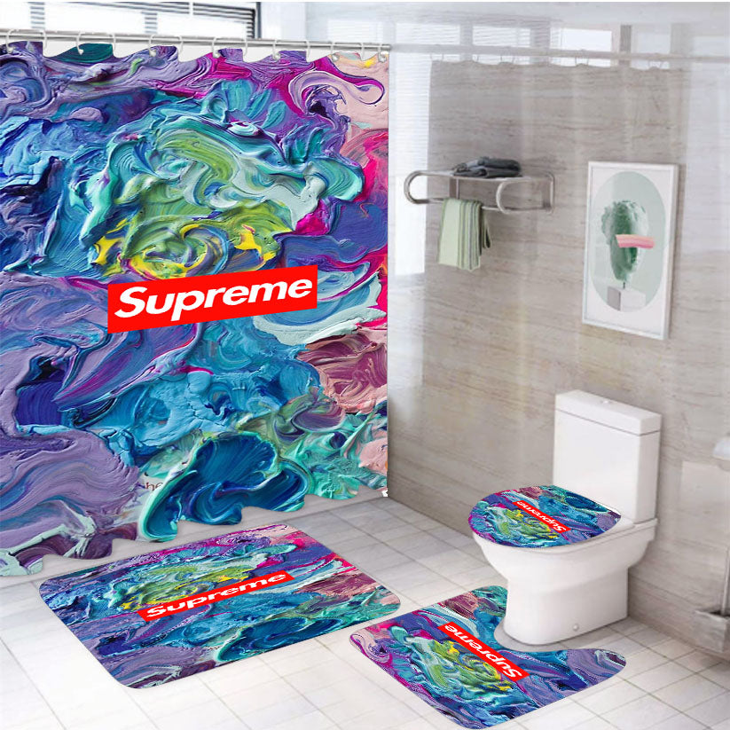 Supreme Rainbow Flow Abstraction 4Pcs Bathroom Set Shower Curtain