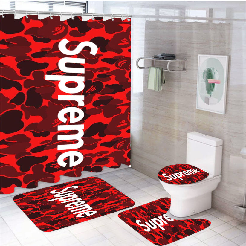 Supreme Red 4Pcs Bathroom Set Shower Curtain