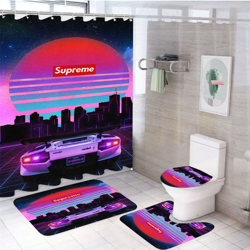 Supreme Retro Lamborghini 4Pcs Bathroom Set Shower Curtain