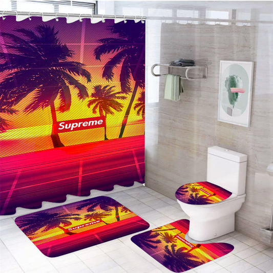 Supreme Retro Palm 4Pcs Bathroom Set Shower Curtain
