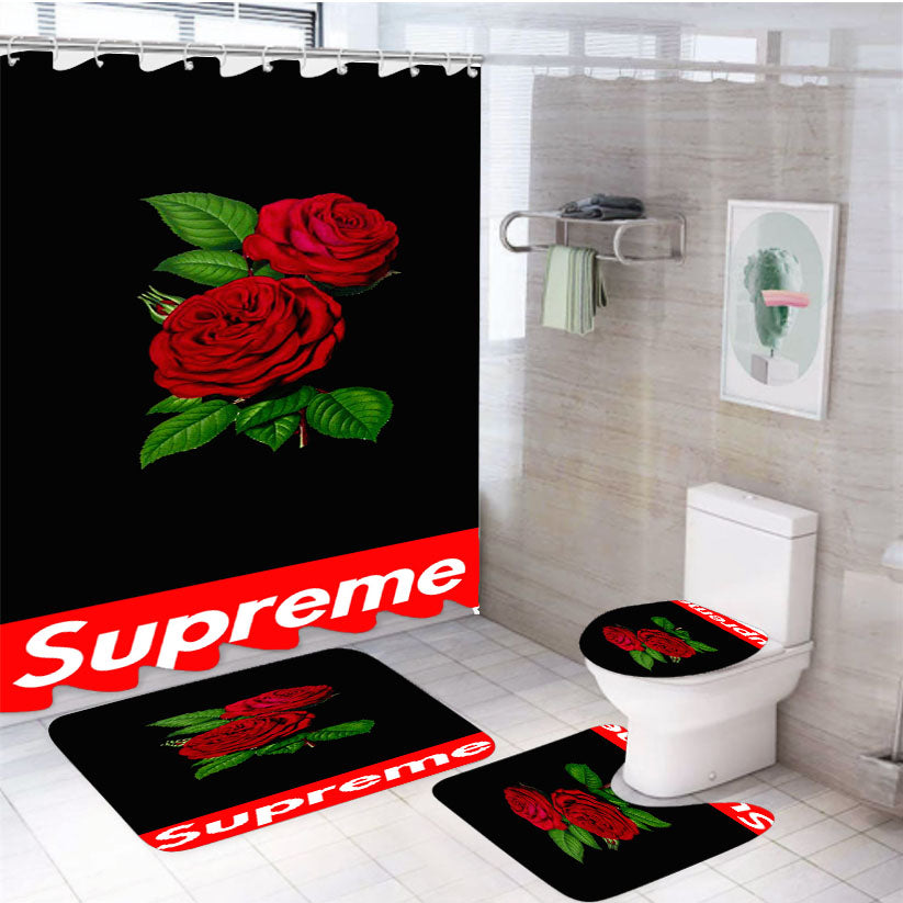 Supreme Rose Fpnt Red 4Pcs Bathroom Set Shower Curtain