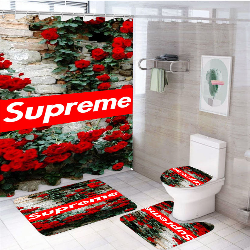 Supreme Rose Natural 4Pcs Bathroom Set Shower Curtain