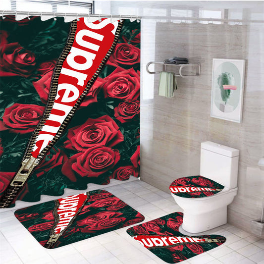 Supreme Roses 4Pcs Bathroom Set Shower Curtain