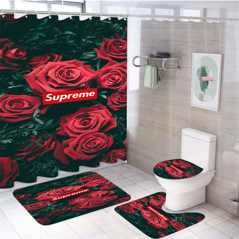 Supreme Roses 2 4Pcs Bathroom Set Shower Curtain