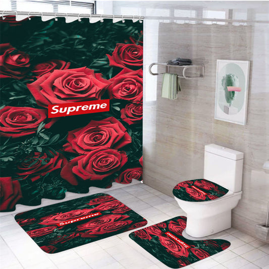 Supreme Roses 2 4Pcs Bathroom Set Shower Curtain