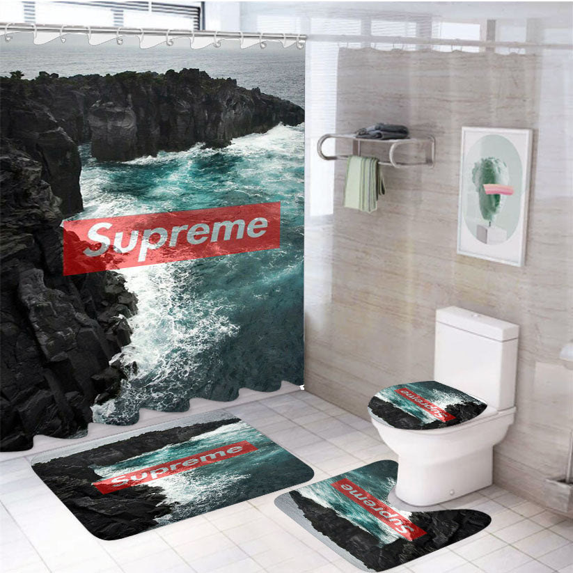 Supreme Sea And Stone 4Pcs Bathroom Set Shower Curtain