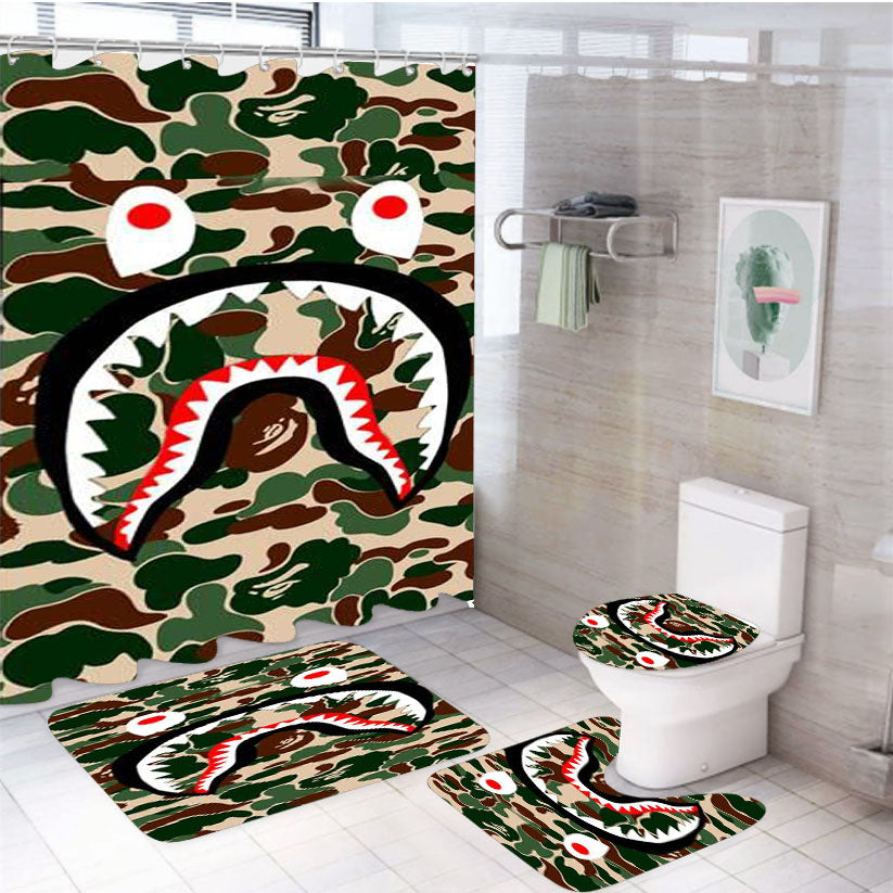 Supreme Shark Green 4Pcs Bathroom Set Shower Curtain
