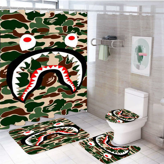 Supreme Shark Green 4Pcs Bathroom Set Shower Curtain