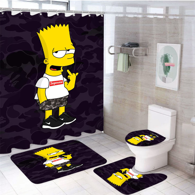 Supreme Simpson 4Pcs Bathroom Set Shower Curtain