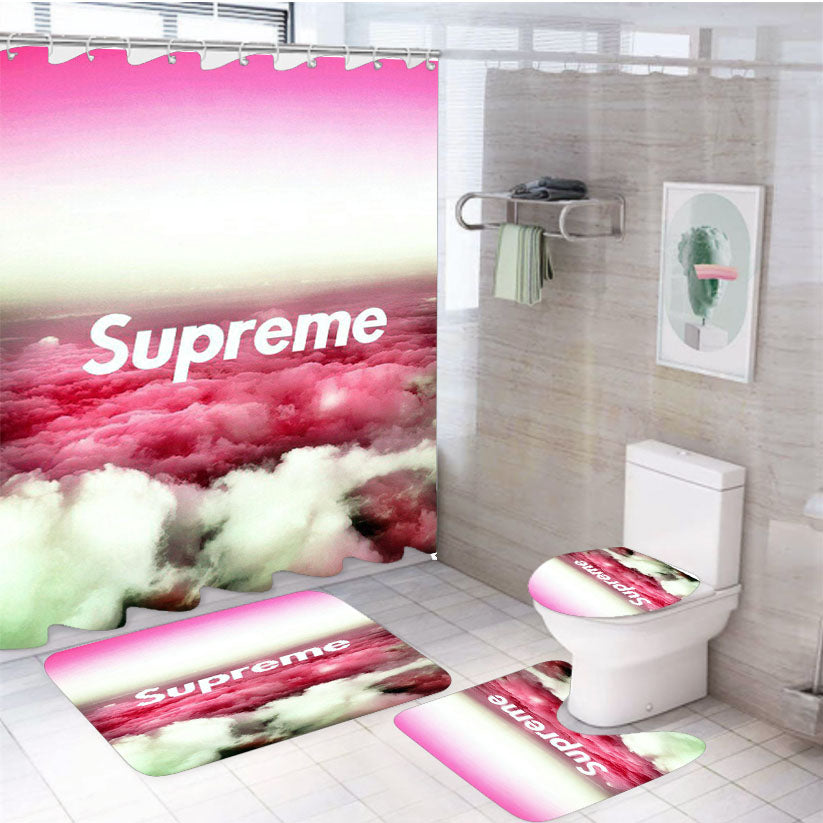 Supreme Sky Pink White 4Pcs Bathroom Set Shower Curtain