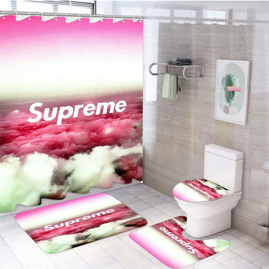 Supreme Sky Pink White 4Pcs Bathroom Set Shower Curtain